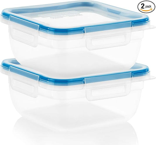 Snapware Plastic Total Solution 2-Pack (5.5-Cup) Food Storage Containers Set, Leakproof & Airtight Plastic Locking Lids Square Containers, Non-Toxic BPA-Free Lids, Microwave Dishwasher Freezer Safe by Snapware