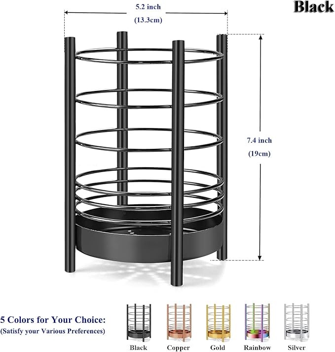 Black Kitchen Utensil Holder for Kitchen Counter, Stainless Steel Utensil Crocks, Black Titanium Coating Utensil Storage Caddy Organizer, Cooking Utensil Holder, Easy Cleaning (Black/7.4''x5.2'') - Image 2