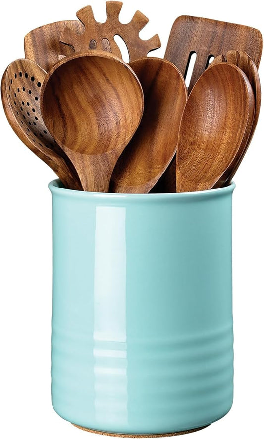 ABRUTY Utensil Holder, 6.7" Ceramic Kitchen Utensil Crock for Countertop Cooking, Modern Utensil Caddy Jar Organizer for Farmhouse Kitchen Counter Décor, Turquoise by ABRUTY