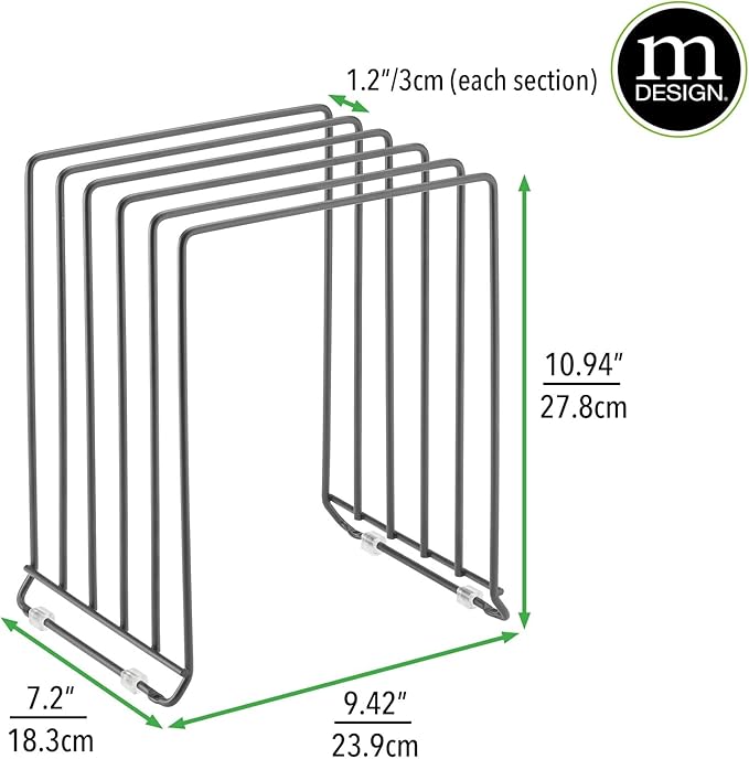 mDesign X-Large Steel Storage Tray Organizer Rack for Kitchen Cabinet, Divided Holder - 5 Slots for Skillets, Frying Pan, Pot Lids, Cutting Board, Baking Sheets, Concerto Collection, 2 Pack, Dark Gray - Image 4