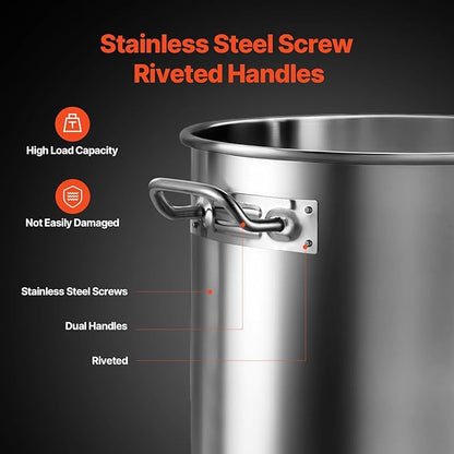 VEVOR Stainless Steel Stockpot, 53 Quart Large Cooking Pots, Cookware Sauce Pot with Lid, and Handle, Heavy Duty Commercial Grade Stock Pot, Sanding Treatment, for Large Groups Events Silver - Image 5