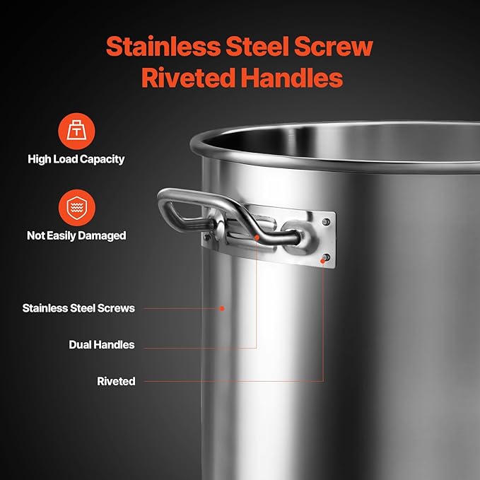 VEVOR Stainless Steel Stockpot, 24 Quart Cooking Pots, Cookware Sauce Pot with Lid, and Handle, Heavy Duty Commercial Grade Stock Pot, Sanding Treatment, for Steaming Boiling or Frying Silver - Image 5
