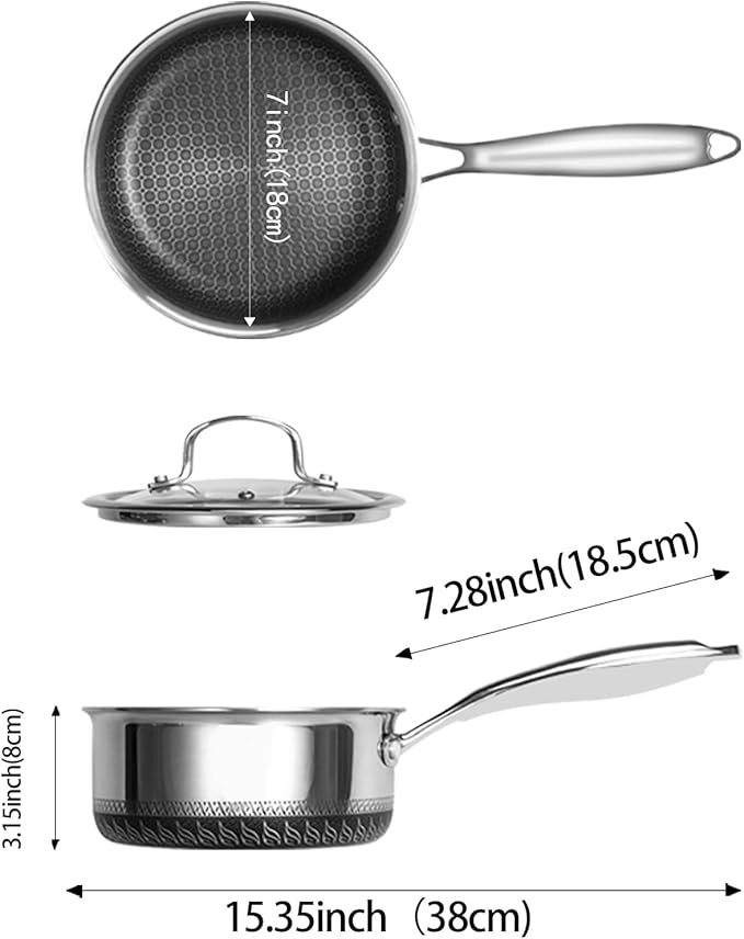 USELUCK Nonstick 2-QT Saucepan with Glass Lid,Stainless Steel Pot,Stay-Cool Handle,Dishwasher-Safe,Oven-Safe,Induciton Ready,Compatible with All Cooktops. - Image 2