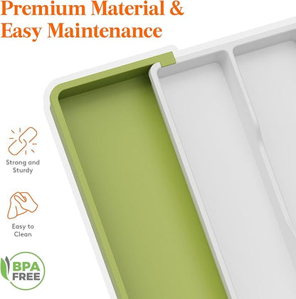 Lifewit Utensil Organizer for Kitchen Drawers, Expandable Cooking Utensil Tray, Adjustable Cutlery Silverware Flatware Holder, Plastic Spatula Tools Storage Divider, 13-22 x 15", Green&White - Image 5