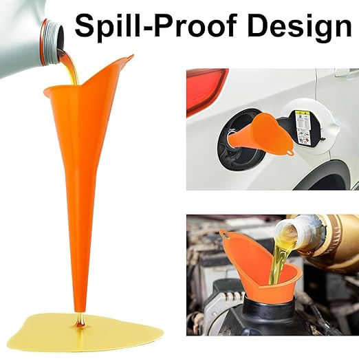 3 Pack Automotive Oil Funnel Set, Wide Mouth Fuel Funnels with Flexible Long Neck, Detachable Spout & Filter for Gas, Water, Coolant, Engine Oil