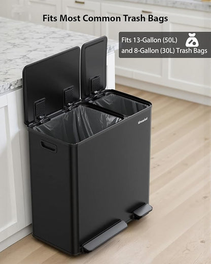 Lovewind Dual Trash Can, 14 + 6 Gallon Garbage Can for Kitchen Dual Compartment Recycling Kitchen Step Trash Bin, Stainless Steel Trash and Recycle Bin Combo with Soft-Close Lid, Black - Image 6