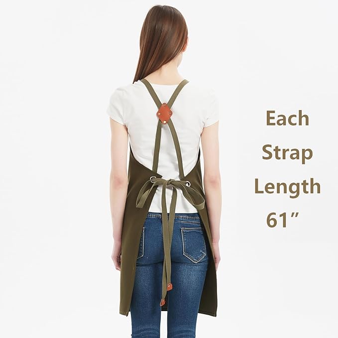 AFUN Chef Aprons for Women Men with Oversized Pockets, 12-Ounce Cotton Canvas Cross Back Water Repellent Apron (Grey Green) - Image 4