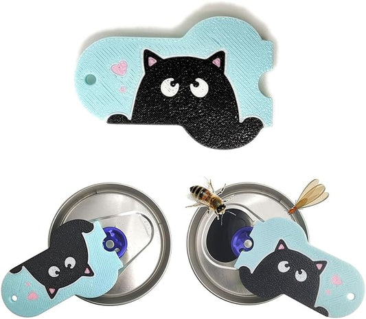 Soda Can Tab Opener Mini Soda Can Cover Easy Tab Opener and Drink Protector Cute Beverage Barricade Soda Protector for Beer,Coke,Aluminum Cans at Party,BBQ, Beach(Cat Face Blue)