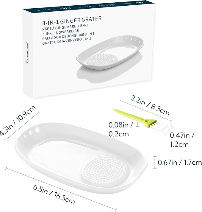 KITCHENDAO 3 in 1 Porcelain Ginger Grater Tool Spoon Rest Herb Stripper, 6.5 x 4.3 inches for Kitchen, Japanese Ceramic Garlic Grinding Wasabi Grater Plate Dish for Daikon Radish & Parmesan Cheese - Image 2