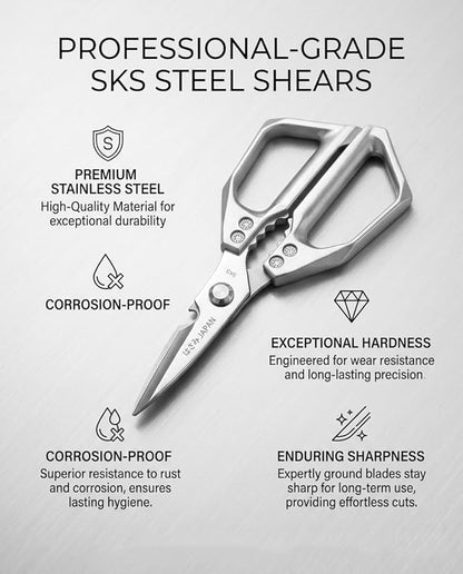 Heavy Duty Poultry Shears, Stainless Steel Kitchen Scissors for Chicken Bones, Turkey, Meat, BBQ Prep, Serrated Blade All-Metal Cooking Shears, Dishwasher Safe