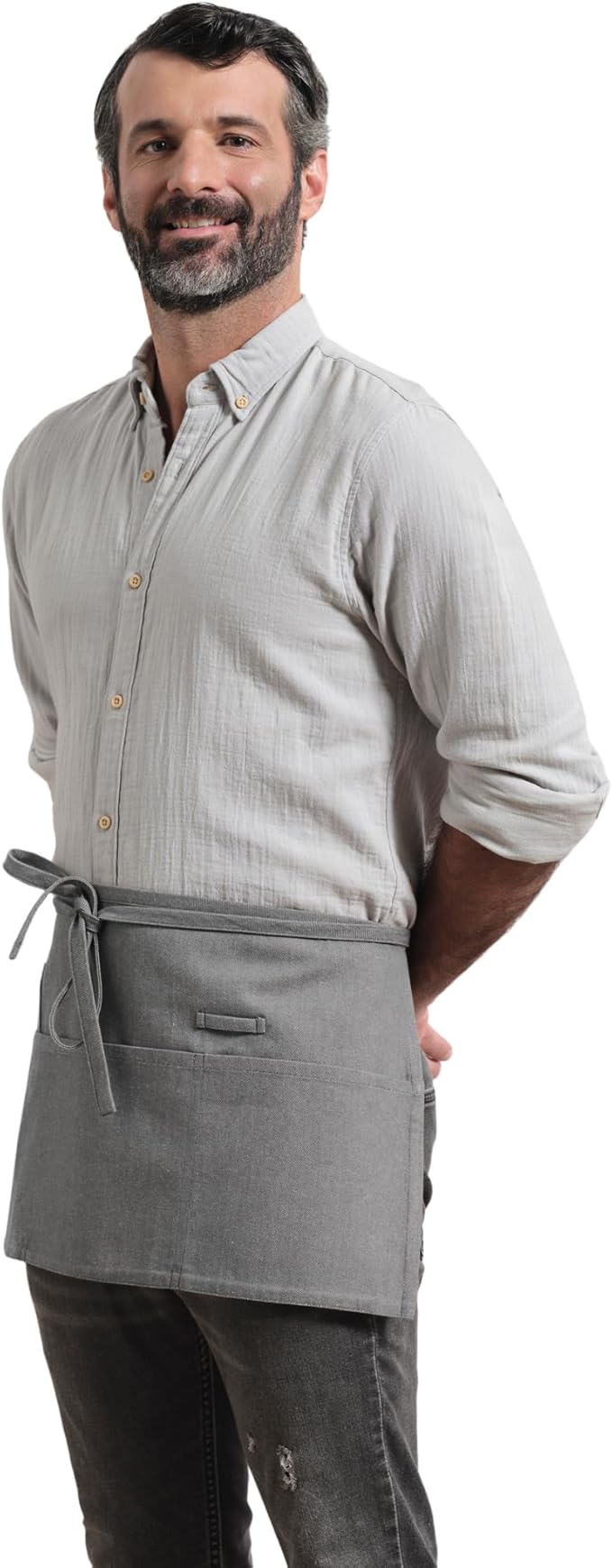 MEEMA Chef Waist Apron Cotton Fabric |Washable & Breathable Waitress & Server Half Aprons for Women with Pockets & Long Waist Straps | Cooking, Baking, Grilling & Crafting