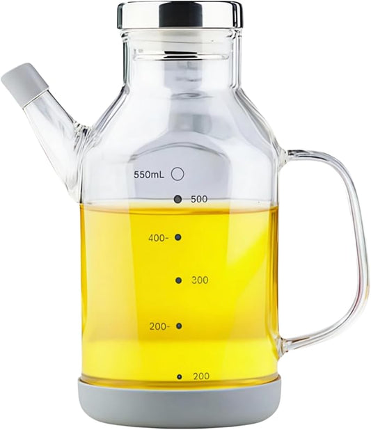 High Borosilicate Glass Oil Bottle-Olive Oil Dispenser for Kitchen-Soy Sauce and Vinegar Dispenser Bottle- Cooking Container Cruet-Oil Dispensing Bottles (Transparent, Small/550ml)