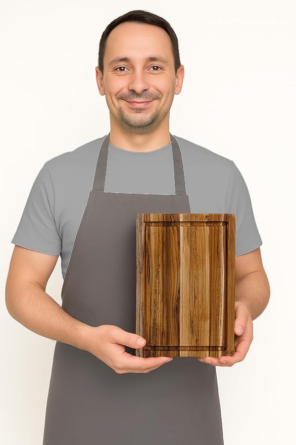 Teakhaus Cutting Board - Small (S) Wood Cutting Board with Juice Groove (14”L x 10”W) Holiday Gift Ideas for Men and Women - Gift-Ready, Thin, Lightweight, Reversible, Knife Friendly - FSC Certified - Image 4
