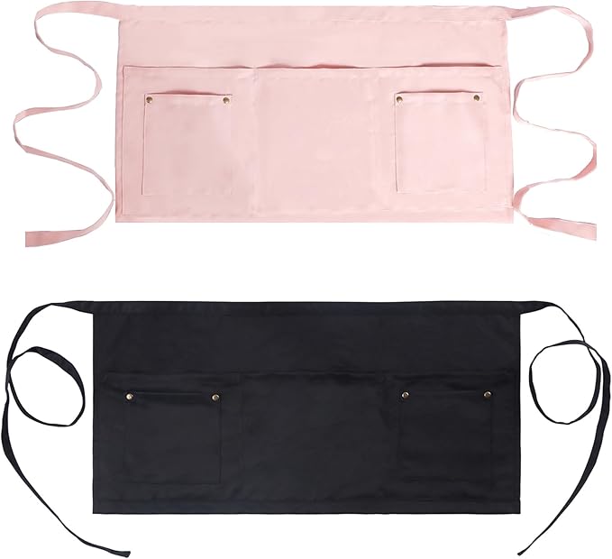 Server Apron with 5 Pockets - Rivet buckle Unisex Short/Half Waiter Waist Short Apron