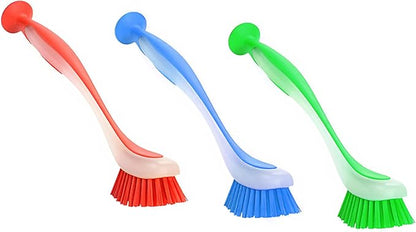 Zuvo Plastic Long Handled Scrubbing Suction Cup, Durable Bristles,Dish Washing Brush.Washing Up Kitchen Brush, Assorted Colour, 5 X 21 X 5 cm-Pack of 3 by Zuvo