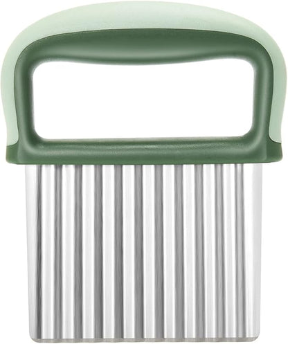 Vegetable Chopper - Stainless Steel Blade Crinkle Cutter/Wavy Knife Veggies French Fry Slicer and Plastic Dough/Cake Scraper,2 piece (Green)