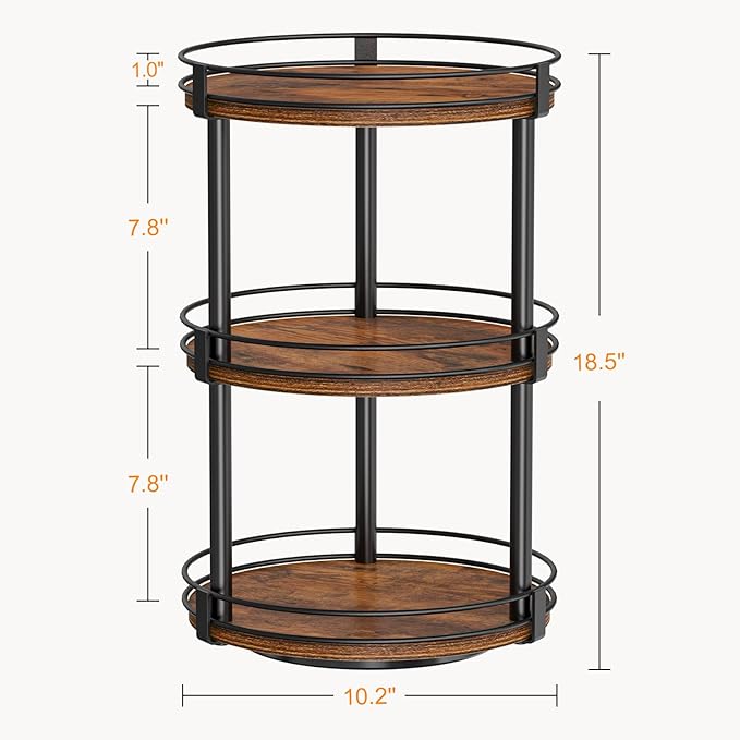 Snughome Lazy Susan Organizer, 3 Tier Rotating Spice Rack, Turntable Lazy Susan Kitchen Countertop Organizer, 10.2" x 10.2" x 18.5", Rustic Brown - Image 3