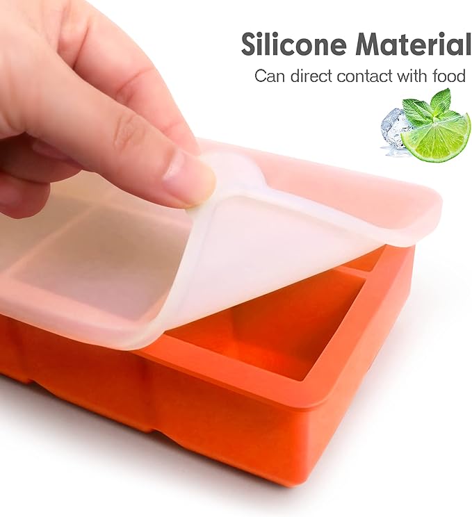 Silicone Ice Cube Trays with Lids,Large Square Ice Cube Molds for Freezer, Whiskey, Cocktail, Stackable Flexible and Reusable & Easy Release BPA Free (2 Pack&Dark Gray and Orange) - Image 6