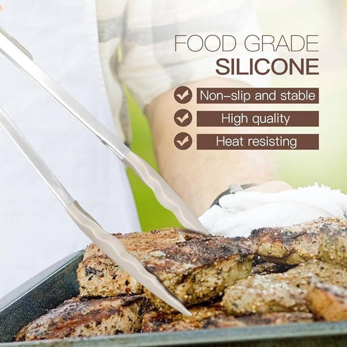 Kitchen Utensils Set-Silicone Cooking Utensils-33pcs Non-Stick Silicone Cooking Kitchen Utensils Spatula Set with Holder-Best Kitchen Cookware with Stainless Steel Handle (Khaki) - Image 5