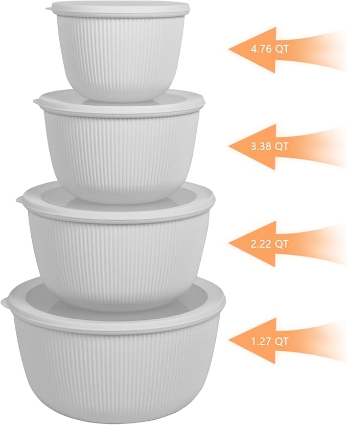 BoxedHome Nesting Plastic Mixing Bowls, BPA-Free Plastic, Microwave and Dishwasher Safe, Set of 4, 1.27/2.22/3.38/4.76quart, Grey - Image 8