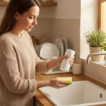 Dish Soap Dish Dispenser, 240ml Silicone Squeeze Washing Up Liquid and Hand Soap Refillable Bottles, Dishwashing Liquid Dispensing for Kitchen & Bathroom (White)
