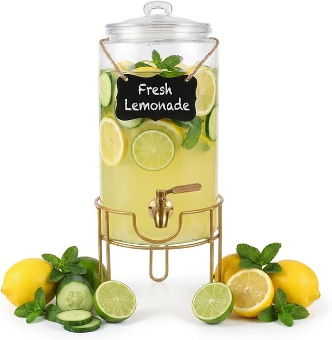 Drink Dispensers for Parties 1 Gallon, Bevarage Dispenser with Stand,Glass Drink Dispenser With Stainless Steel Spigot + Marker & Chalkboard, Ideal for Lemonade,Juice, Tea, and Party Drinks - Image 8