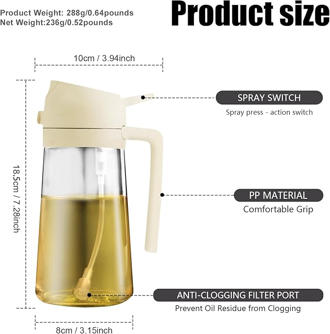 2 in 1 Glass Oil Sprayer & Dispenser,16oz/470ml Olive Cooking, Air Fryer, and Salad, for Kitchen Gadgets and Air Fryer Accessories, w/Stickers (White) - Image 7