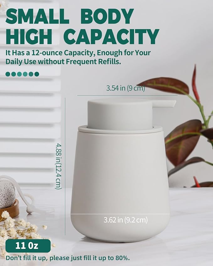 Bosilunlife Ceramic Foaming Soap Dispenser - 12Oz Bathroom Countertop Kitchen Dish Soap Pump Dispenser Foam Soap Dispenser - Matte Light Grey