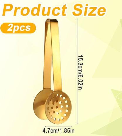 2pcs Tea Bag Squeezer Tongs, Stainless Steel Tea Bag Dispenser Gripper Picker Accessories Premium Teabag Squeezer Strainers Clip for Tea Drinkers Gifts (Golden)