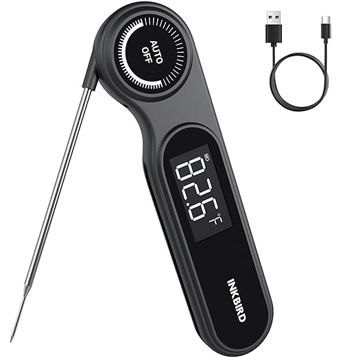 0.5 Seconds Rechargeable Instant Read Meat Thermometer for Cooking, INKBIRD Digital Food Thermometer with VA LCD Screen -58.0℉~572℉ Waterproof Kitchen Thermometer with Magnet, Candy Grill BBQ Frying by Inkbird