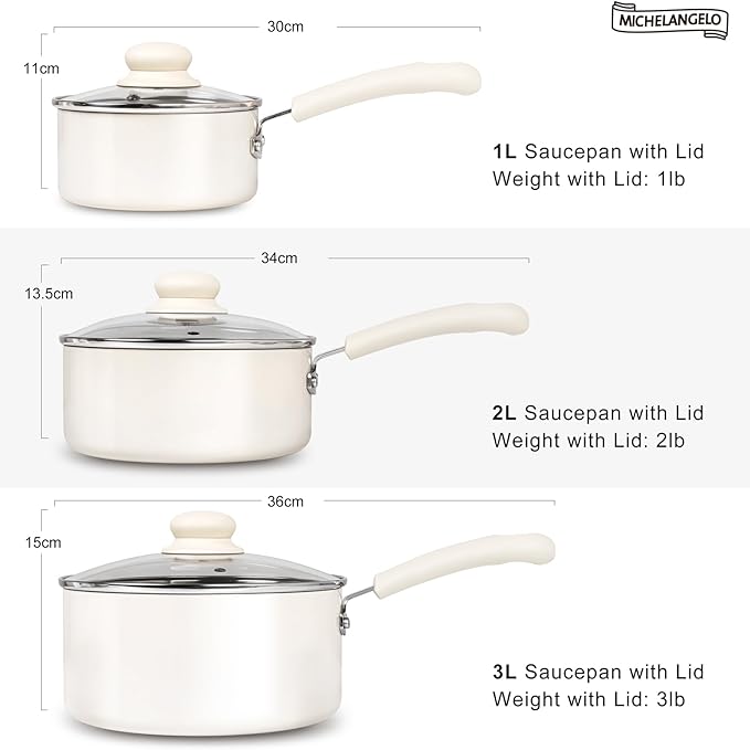MICHELANGELO Nonstick Saucepan with Lid, Ceramic Sauce Pan Sets, Easy to Clean Sauce Pans, Multi-Purpose Cooking Pots, 1QT & 2QT & 3QT, White - Image 7