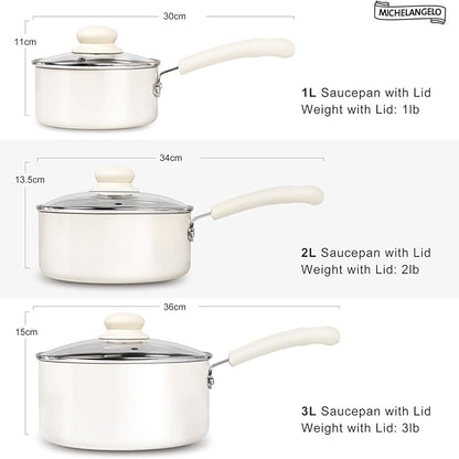MICHELANGELO Nonstick Saucepan with Lid, Ceramic Sauce Pan Sets, Easy to Clean Sauce Pans, Multi-Purpose Cooking Pots, 3QT, White - Image 7