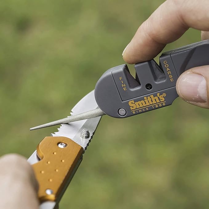 Smith's PP1 Pocket Pal Knife Sharpener Preset Carbide & Ceramic Stone Sharpeners Fold-Out Diamond Coated Rod Outdoor Hunting Knife & Hook Sharpener, Handheld, Compact, Lightweight, Multiuse - Image 5