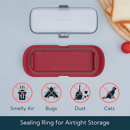 KITCHENDAO One-handed Airtight Butter Dish with Lid for Countertop and Refrigerator Door Shelf, Butter Holder with One Press to Open/Close Secure Latching Buckle for West/East Coast Butter (Red)