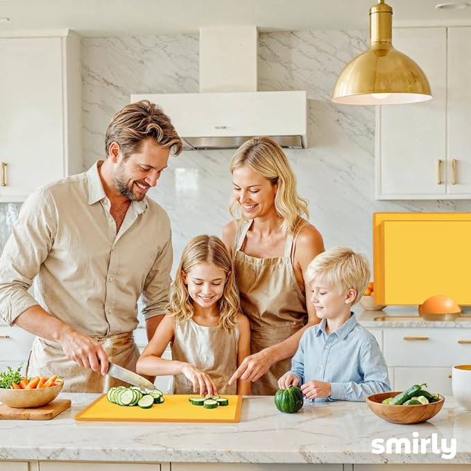SMIRLY Plastic Cutting Board Set with Holder 3 Pieces, Non-Slip Dishwasher Safe Chopping Boards for Kitchen, Yellow - Image 7
