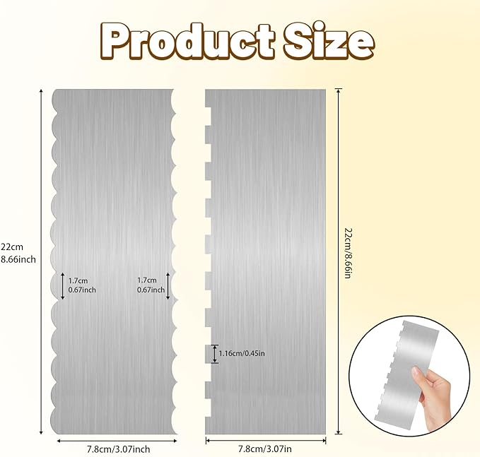 2 Pieces 8.7 Inche Stainless Steel Cake Scraper Double Sided Patterned Edge Stripe Edge Smoother Frosting Scraper Cake Decorating Cake Decorating Comb Cake Scraper For Butter Cream Mousse(2, 2) - Image 2