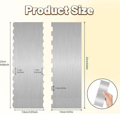 2 Pieces 8.7 Inche Stainless Steel Cake Scraper Double Sided Patterned Edge Stripe Edge Smoother Frosting Scraper Cake Decorating Cake Decorating Comb Cake Scraper For Butter Cream Mousse(2, 2) - Image 2