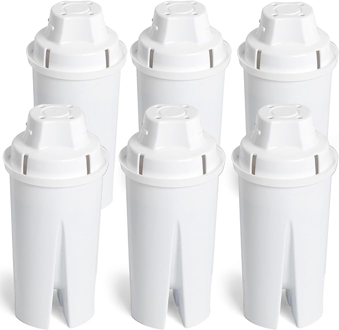 Amazon Basics Enhanced Replacement Water Filters for Pitchers, BPA-Free, WQA & NSF Certified, Compatible with Brita Pitchers & Drinking Water Filter Systems, 1 Year Supply, 6-Pack