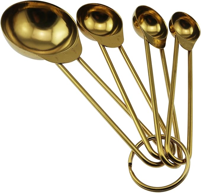 4PCS Gold Stainless Steel Measuring Spoon Set Durable with 4 Level Precision Graduations Essential Spoons for Baking Cooking Kitchen Measuring Tools for Soy Sauce Honey Oil