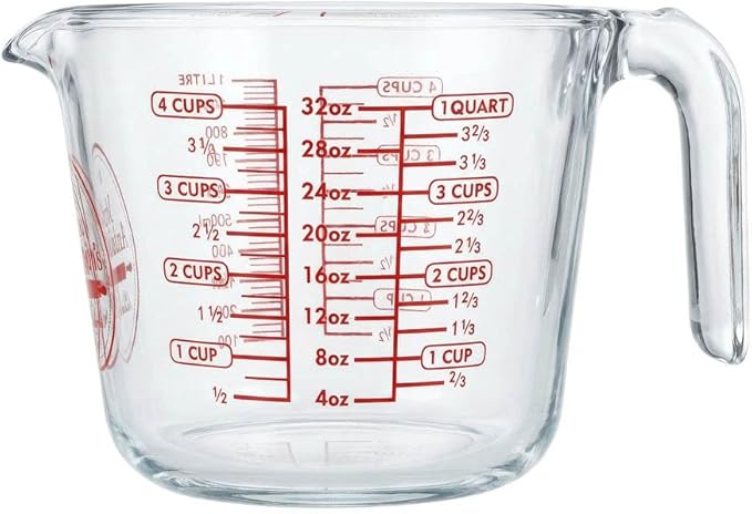 Mrs. Anderson's Baking Glass Measuring Cup, Borosilicate Glass, Precision Measures, For Hot And Cold Liquids, 4 Cup Capacity