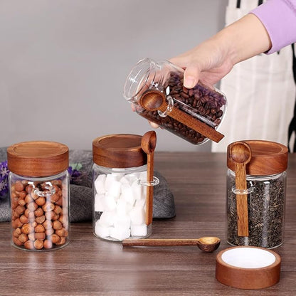SAIOOL Loose Leaf Tea Storage Canister Set, 4 Pieces 16 OZ Glass Tea Containers with Wooden Lids and Spoons for Loose Tea, Coffee, Sugar, Oatmeal, Herbs (Tea Canisters) - Image 6