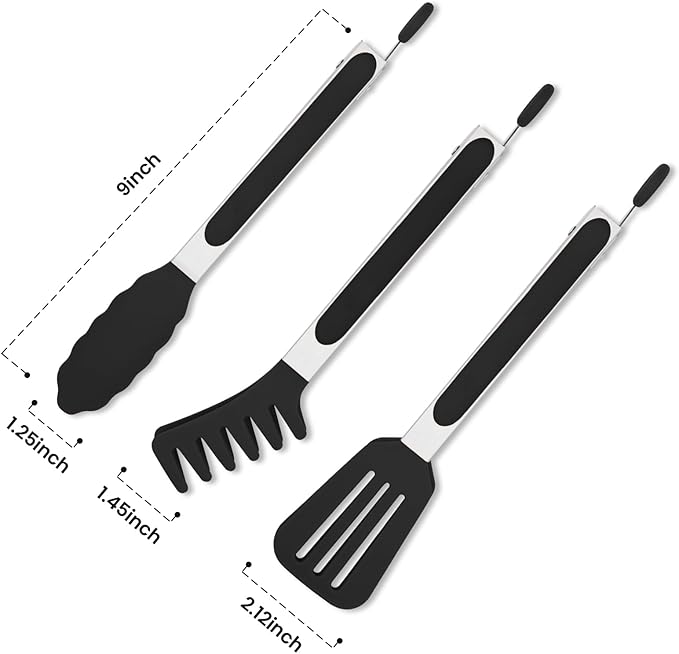 3 Pack Silicone Tongs for Cooking,Maywe Tanso 9 Inch Cooking Kitchen Tongs with Silicone Tips,Nonstick Stainless Steel Tongs for Steak Pie Pizza Pasta Spaghetti Salad BBQ Buffet - Image 7