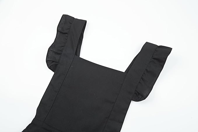 Hyzrz Retro Adjustable Ruffle Aprons with Pockets for Women Girls Vintage Cross Back Pinafore Dress Maid Costume Apron