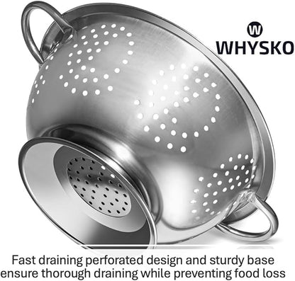 Whysko 3 Pack Stainless Steel Colanders with Handles - 5 Qt, 3 Qt, 1 Qt - Durable Colander for Kitchen Strainers and Colanders Set - Ideal Metal Colander for Pasta, Vegetables, Food Prep - Image 3