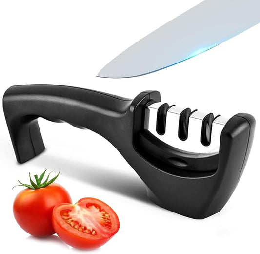 Elite Kitchen Knife Sharpener with 3 Stages, Professional Manual Blade Sharpening System, Ceramic Stone, Tungsten Carbide Plates, Diamond rods, Ergonomic Handle, Non-Slip Base,Stylish Black by Unknown