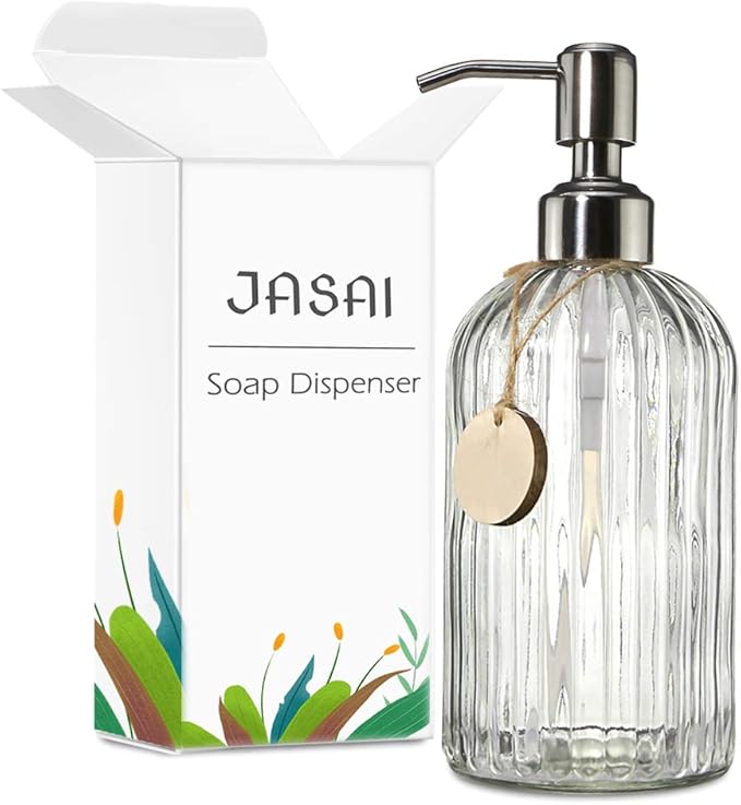 JASAI 18 Oz Clear Glass Soap Dispenser with Rust Proof Stainless Steel Pump, Refillable Liquid Hand soap Dispenser for Bathroom, Premium Kitchen Soap Dispenser (Clear). - Image 8