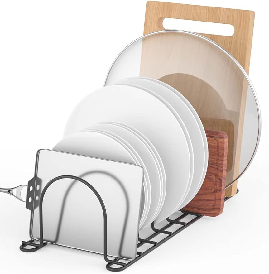 JAQ Pan Organizer Rack for Cabinet, Pot Lid Holder & Baking Sheet Organizer, Plate and Cutting Board Rack for Kitchen Countertop or Cabinet (2 Pack, Black) - Image 5