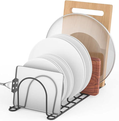 JAQ Pan Organizer Rack for Cabinet, Pot Lid Holder & Baking Sheet Organizer, Plate and Cutting Board Rack for Kitchen Countertop or Cabinet (2 Pack, Black) - Image 5
