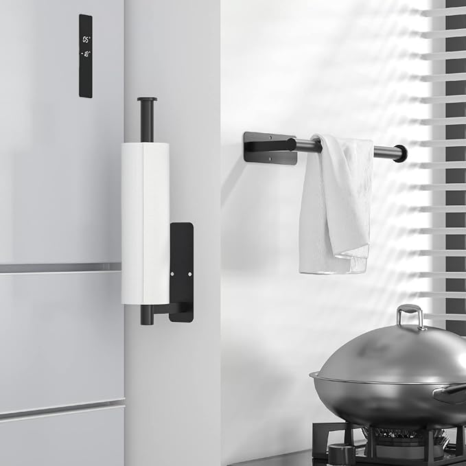 ASTOFLI Paper Towel Holder Under Cabinet No Drilling, Self Adhesive Paper Towel Holder Wall Mount for Kitchen Rack, Under Counter Napin Holder No Drill, 304 Stainless Steel Matte Black - Image 2