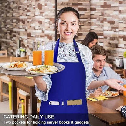 Jubatus 2 Pack 100% Cotton Aprons with 2 Pockets Cooking Chef Kitchen Adjustable Bib Apron for Women Men, Blue - Image 5